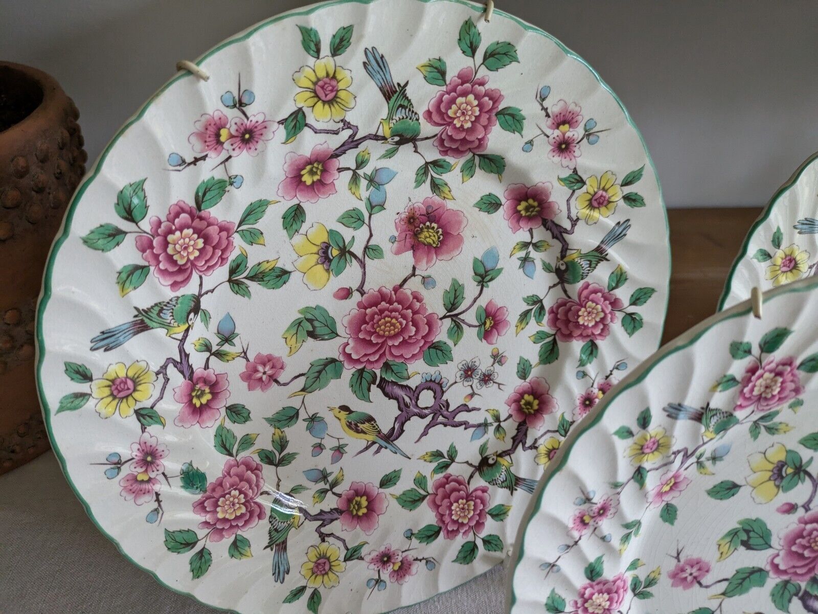 3x Vintage James Kent Old Foley 'Chinese Rose' Starter Salad Dinner Plate Set Vg