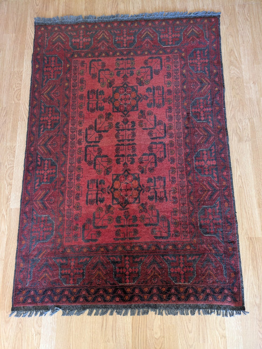 Afghan Handwoven Oriental Rug 151x99cm Top Condition Oriental Carpet Rug Red Lrg