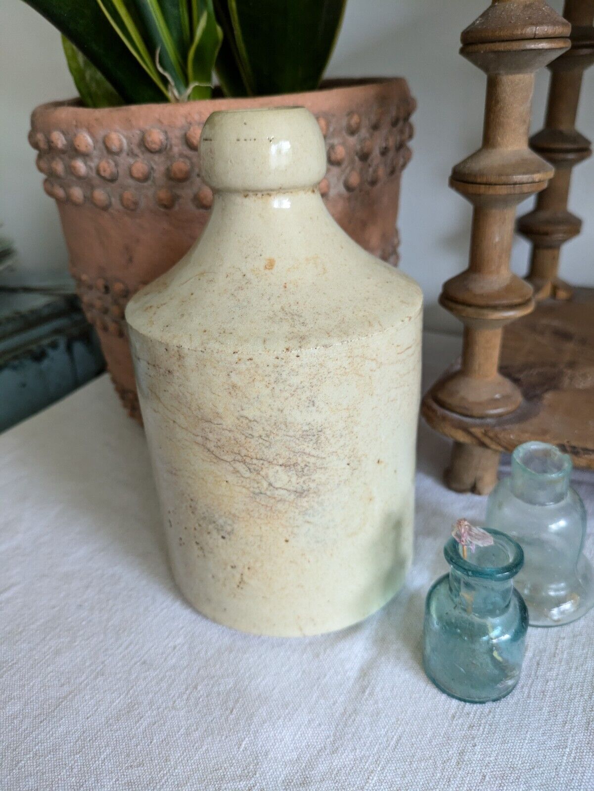 1x XL Cream glaze Stoneware Vintage Earthenware Pot vase Victorian Bottle Ink.!