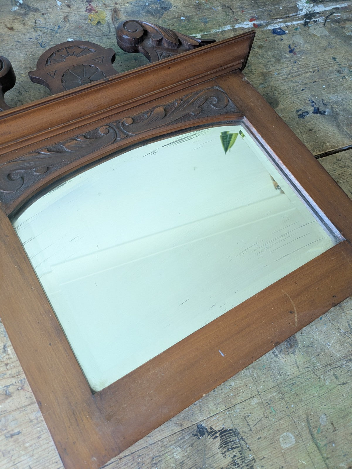 Antique Mahogany dressing table mirror Bevelled Wall Antique Vintage Prop Film 