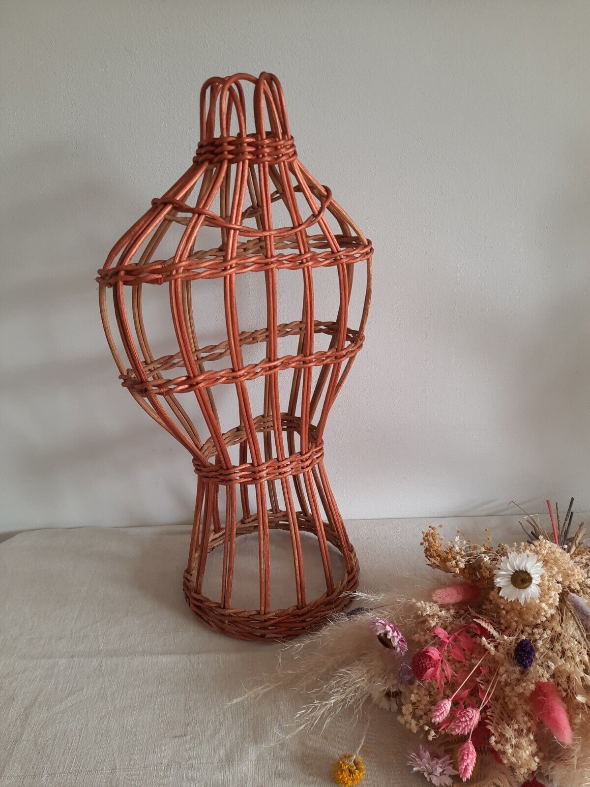 Ornamental Freestanding Wicker Mannequin Torso Bust Cane Boho Display Vintage!!