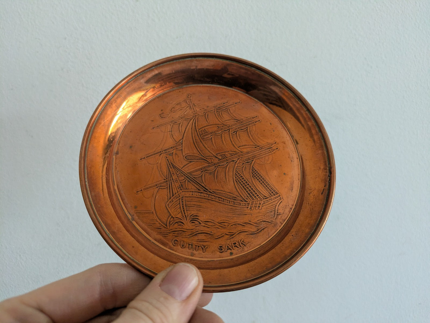 Vintage Copper Art Plate / Dish Cutty Dark Ship Boat Maritime Nautical Etched