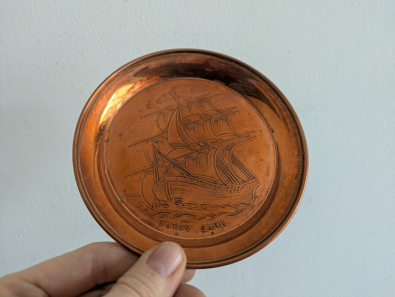 Vintage Copper Art Plate / Dish Cutty Dark Ship Boat Maritime Nautical Etched