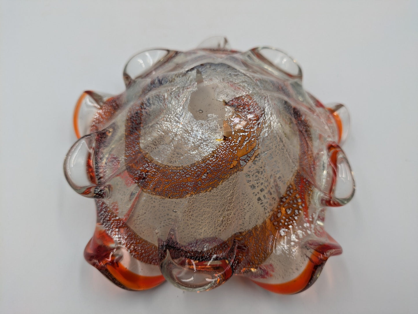 Vintage Retro Murano Art Glass Bowl Red Spiral Gold Dust Aventurine Dish Display