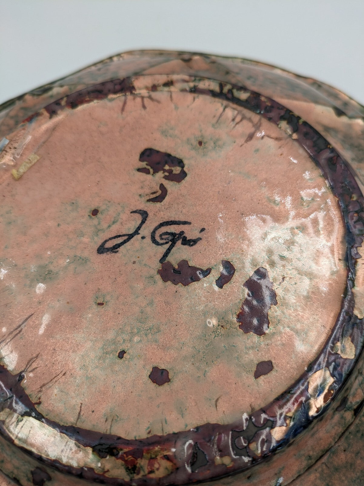 J Capó Enamel Painted Esmaltes Copper plate Dish Studio Art Signed Vgc XL 1960s