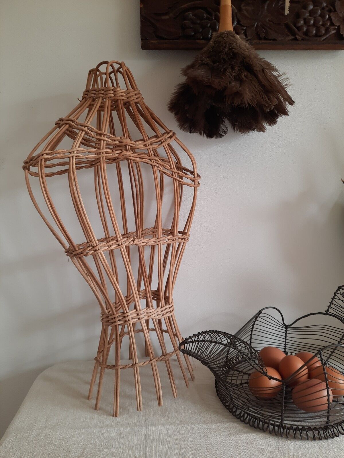 Ornamental Freestanding Wicker Mannequin Torso Bust Cane Boho Display Vintage 