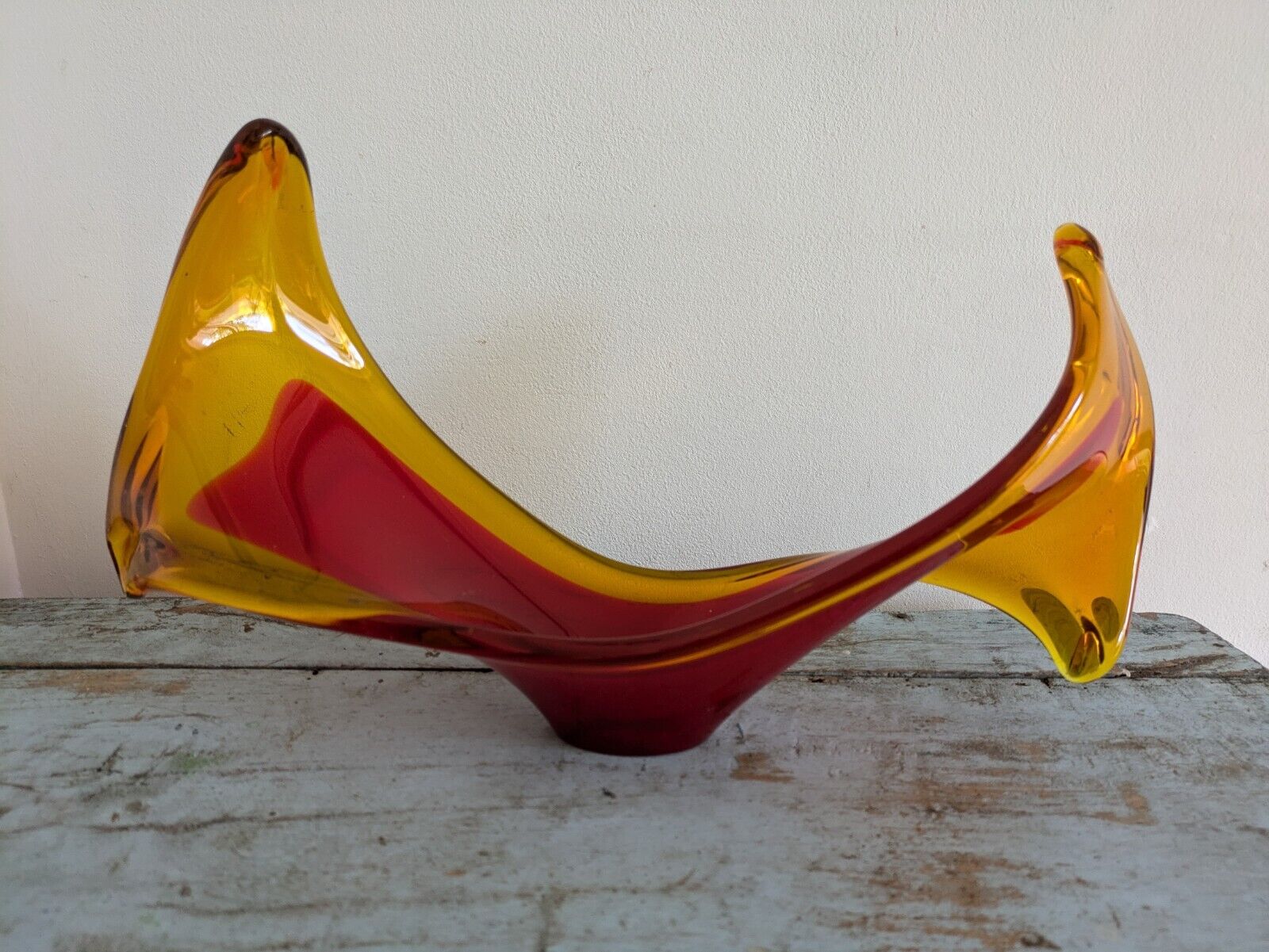 Viartec Murano Style Selenium Red And Orange Spanish Glass Sculpture UV Glow Vgc