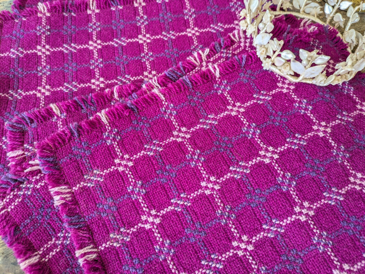 Set Of 6 Vintage Welsh Wool Tapestry Placemats Pink Retro Dinner Place Mats Vgc