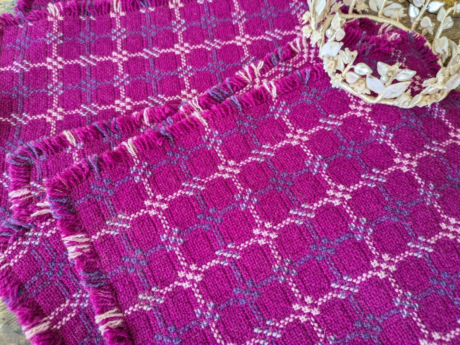 Set Of 6 Vintage Welsh Wool Tapestry Placemats Pink Retro Dinner Place Mats Vgc
