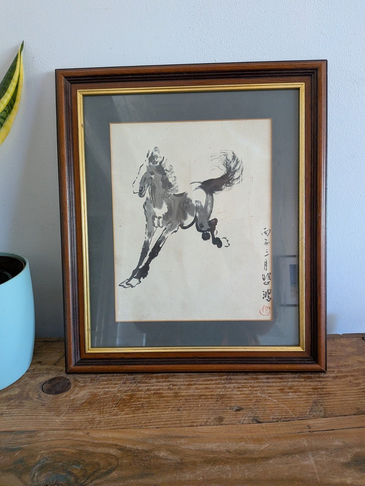 XU BEIHONG 徐悲鴻 Painting 'Horse' Collectible Chinese Art Asian Ink Frame Vintage 