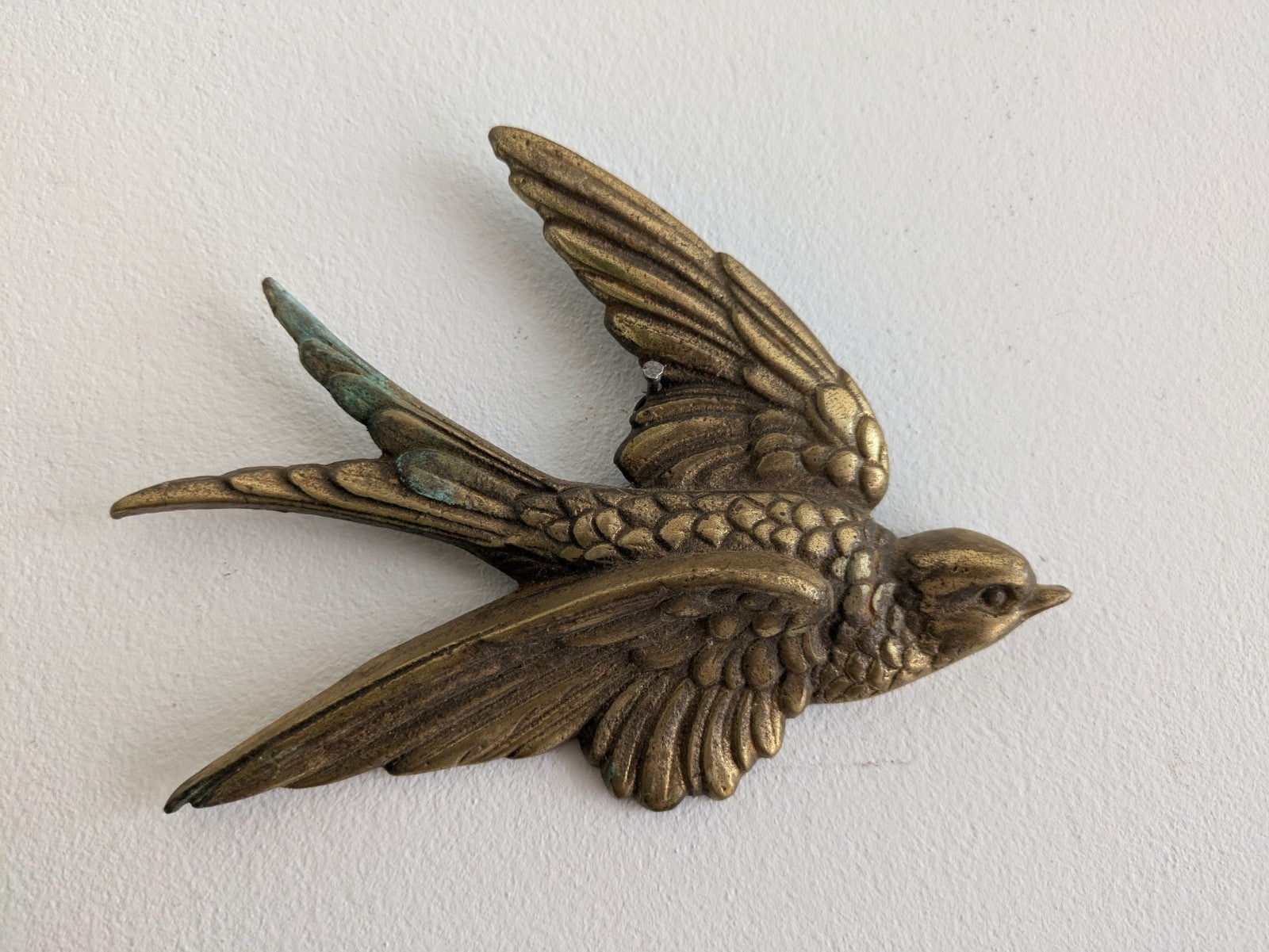 Vintage Brass Flying Swallow Bird Wall Plaque Swift Single Flight Large Prop Old