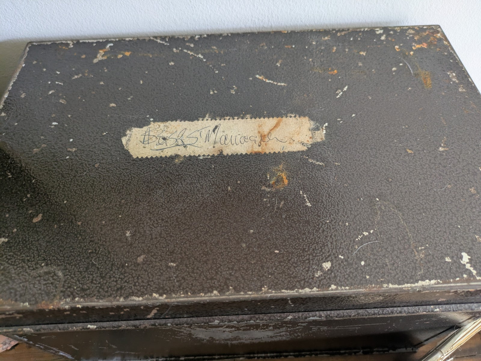Vintage Metal Box Document Deed BOX  Grey Latch Hinged Lid Large Cash Tin File