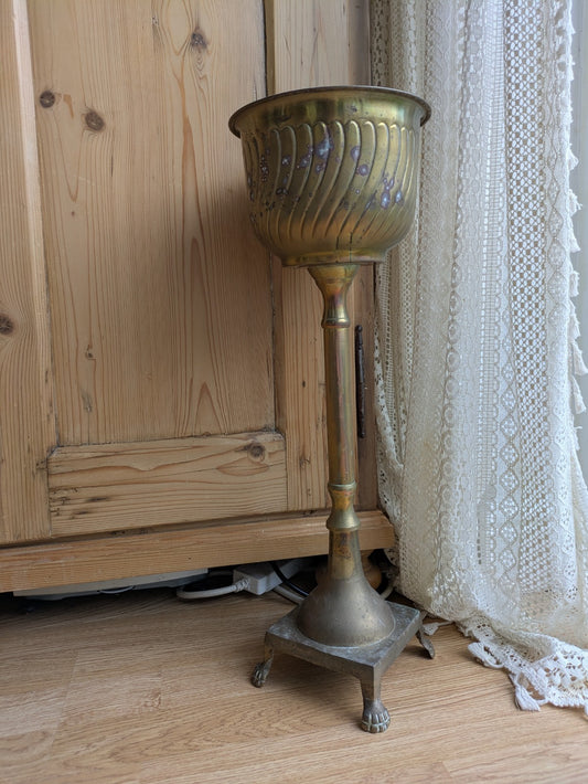 Vintage Brass Planter Jardiniere Plant Pot Stand Aged Pedestal Pillar Antique 