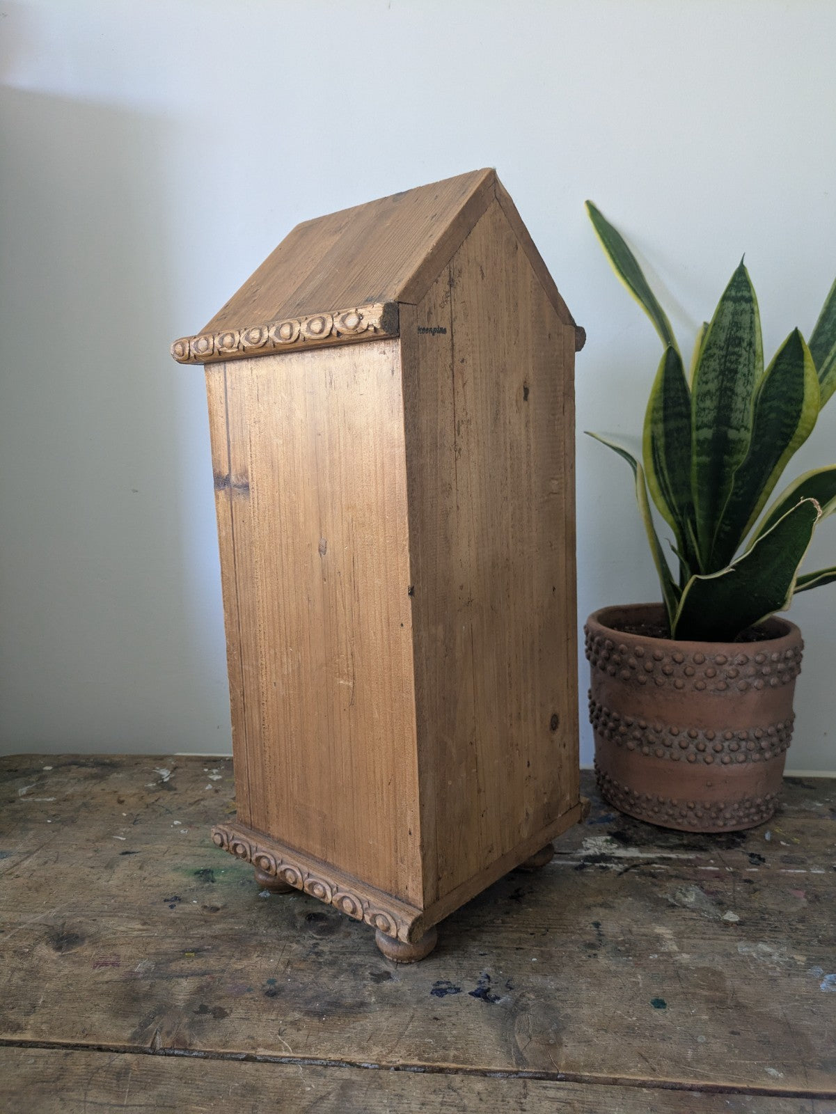 Small Table Top Pine Wood Cabinet Cupboard Fire Storage Unit Unusual Wooden Vgc