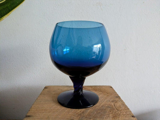 Vintage Empoli Smokey Blue Glass Decorative Brandy Snifter Retro Cup Prop Mid C