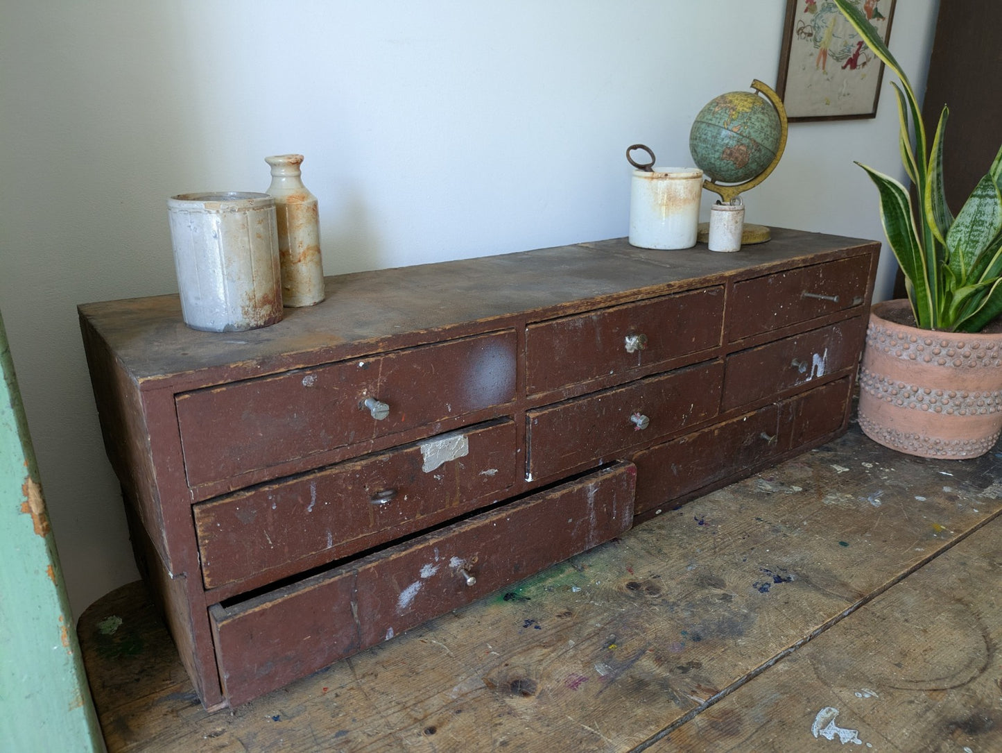 Antique Engineers Bank Of Drawers Apothecary Cabinet Chest Of Drawers Garage Vtg