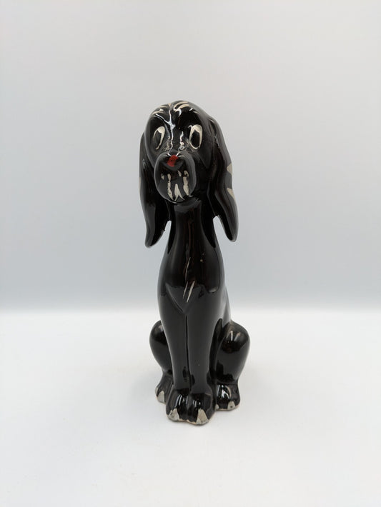 Vintage Retro Kitsch Black Dog Sitting Figurine Ornament Ceramic Mid Century Vgc