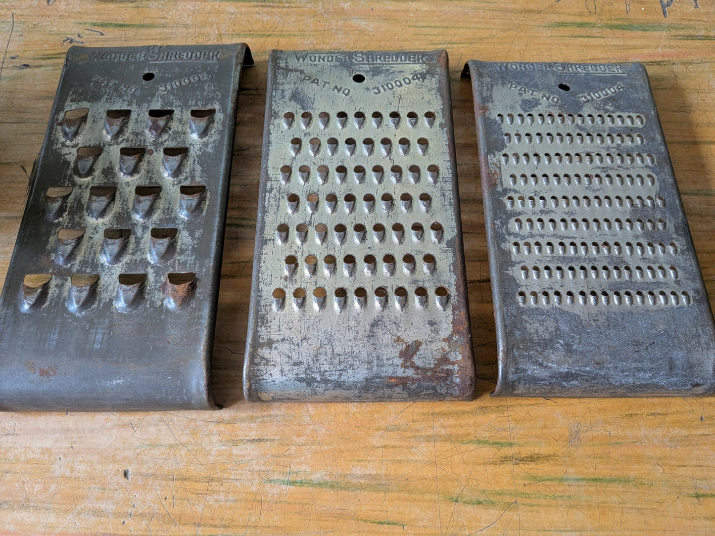 Vintage THE WONDER SHREDDER Graters Primitive Rustic Kitchen 1930s Lot Of 3 Set