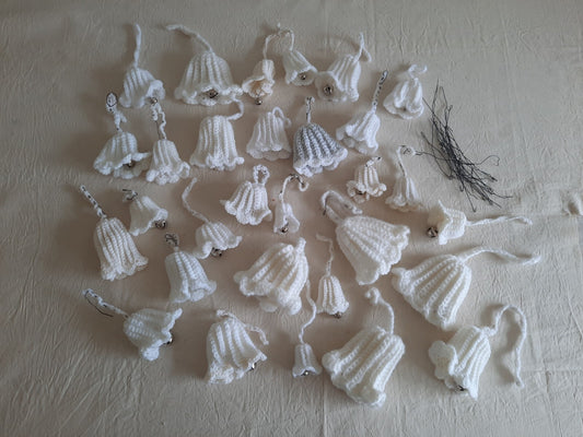 Vintage Christmas Ornament Lot Crochet Knitted 30 Bells Handmade Folk MCM Retro