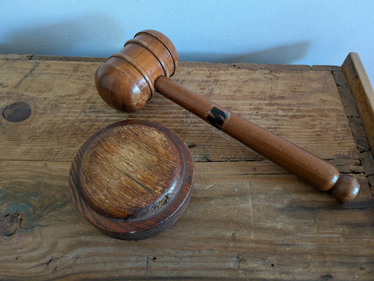 Antique Vintage Style Wooden Auction Gavel & Sound Block Rustic Large Prop Judge