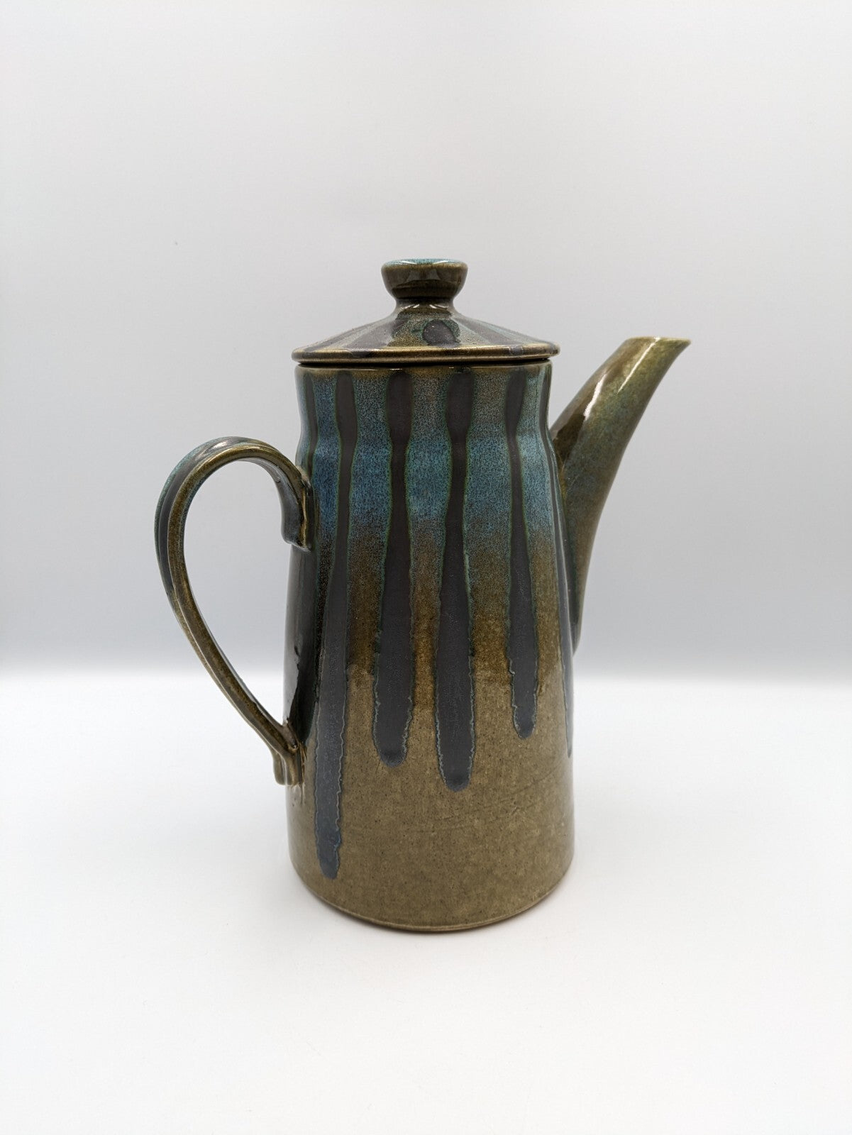 Stoneware Coffee Pot Tall Teapot Textured Design W Lid Vintage Mid Century Retro