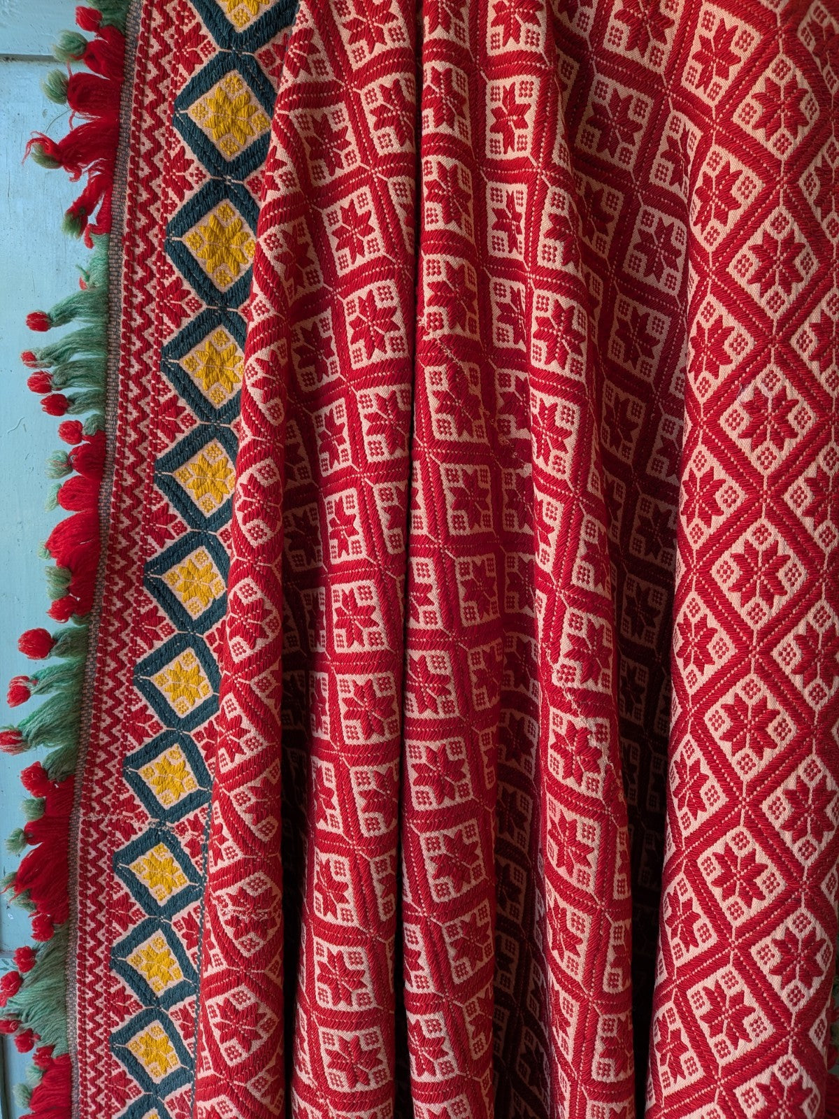 Sindhi Rald Bangladesh Blanket Handmade Woven Vintage Red Patterned Bengal Thick