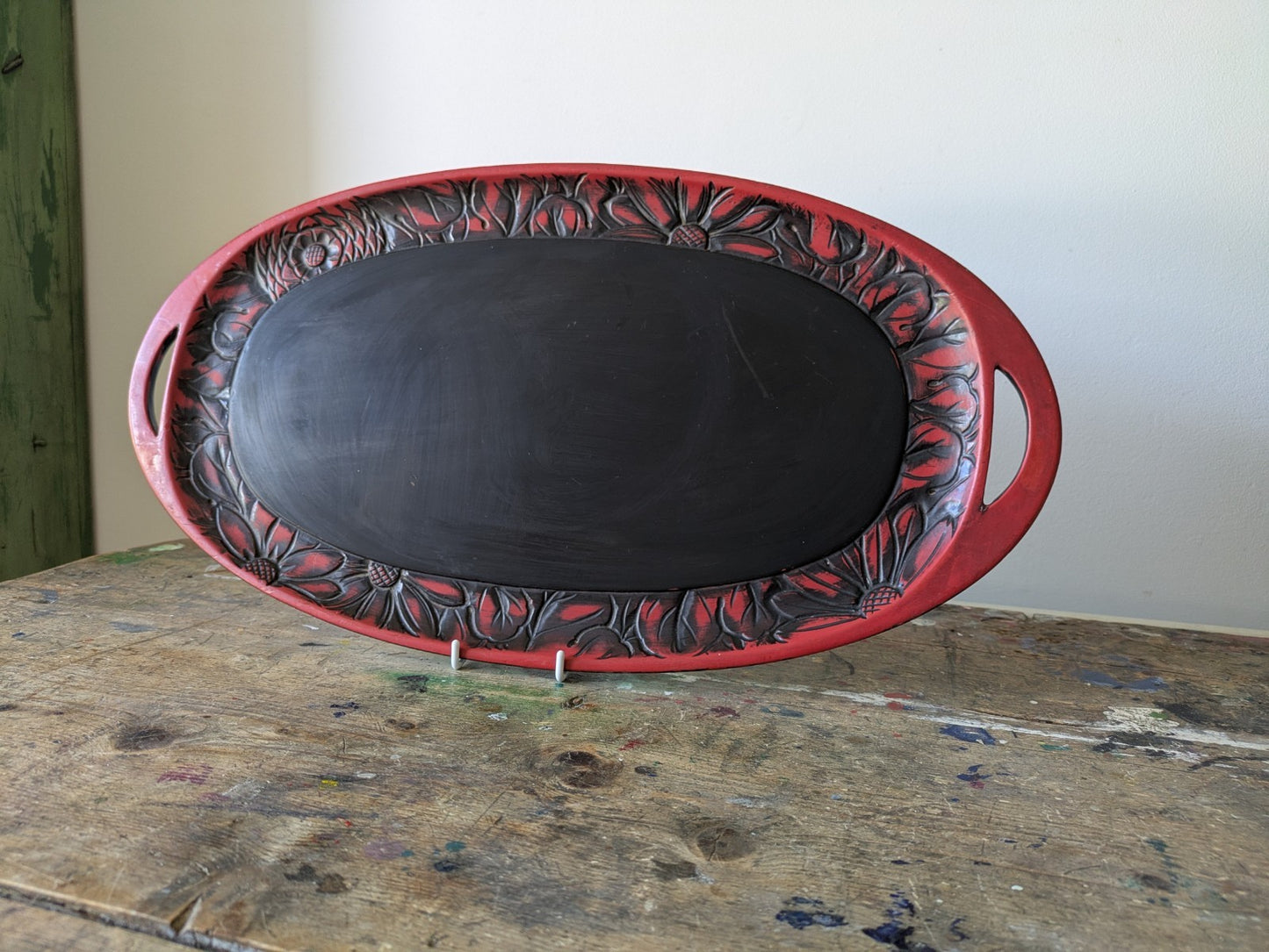 Japanese Obon Tray Lacquer Vintage Kamakura Tradition Carved Large Rare Floral!
