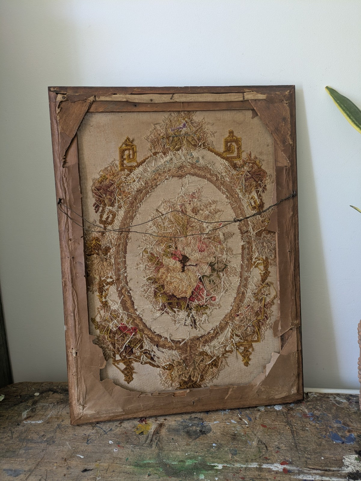 Antique French Needle Point Aubusson Floral Rose Rare Tapestry Framed Original 