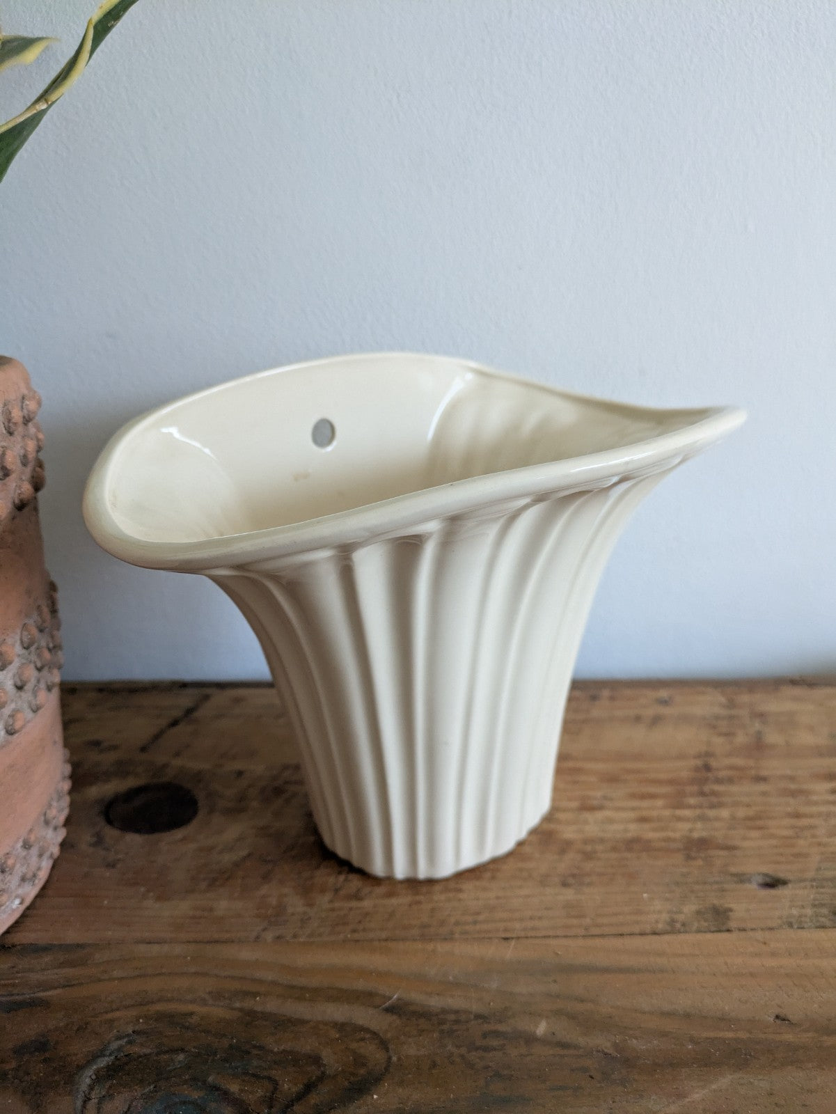 Large Fluted Ceramic White Wall Pocket Vase JM SHANNAN STEVENSON Planter Vintage