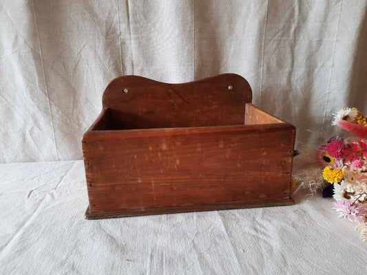 Antique Vintage Oak Candle / Salt Box wall sconce keys rare original old shelf!!