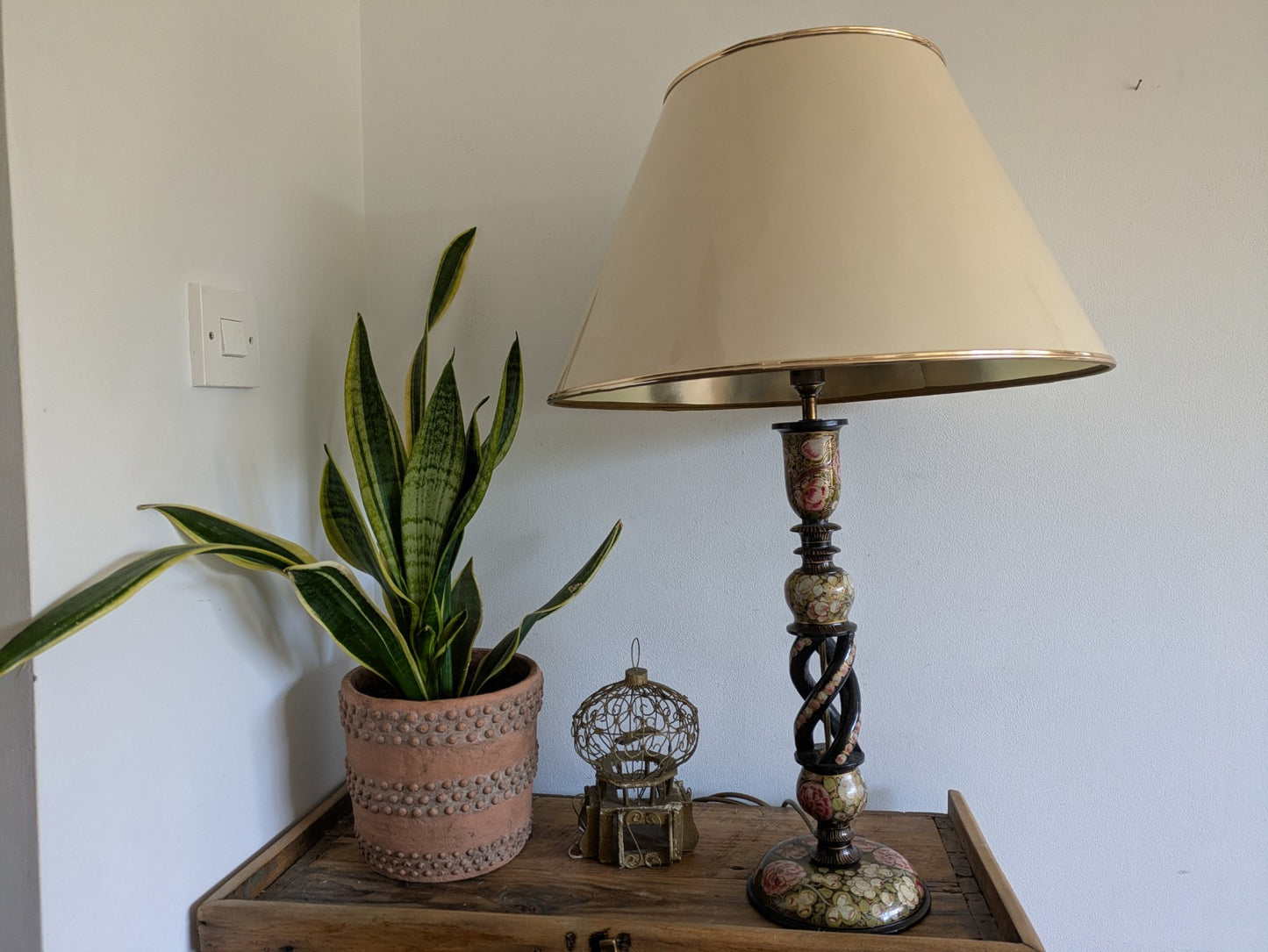 19th C Lamp Vintage Kashmiri Indian Lacquer Papier Mache Gilded Flower Cloisonne