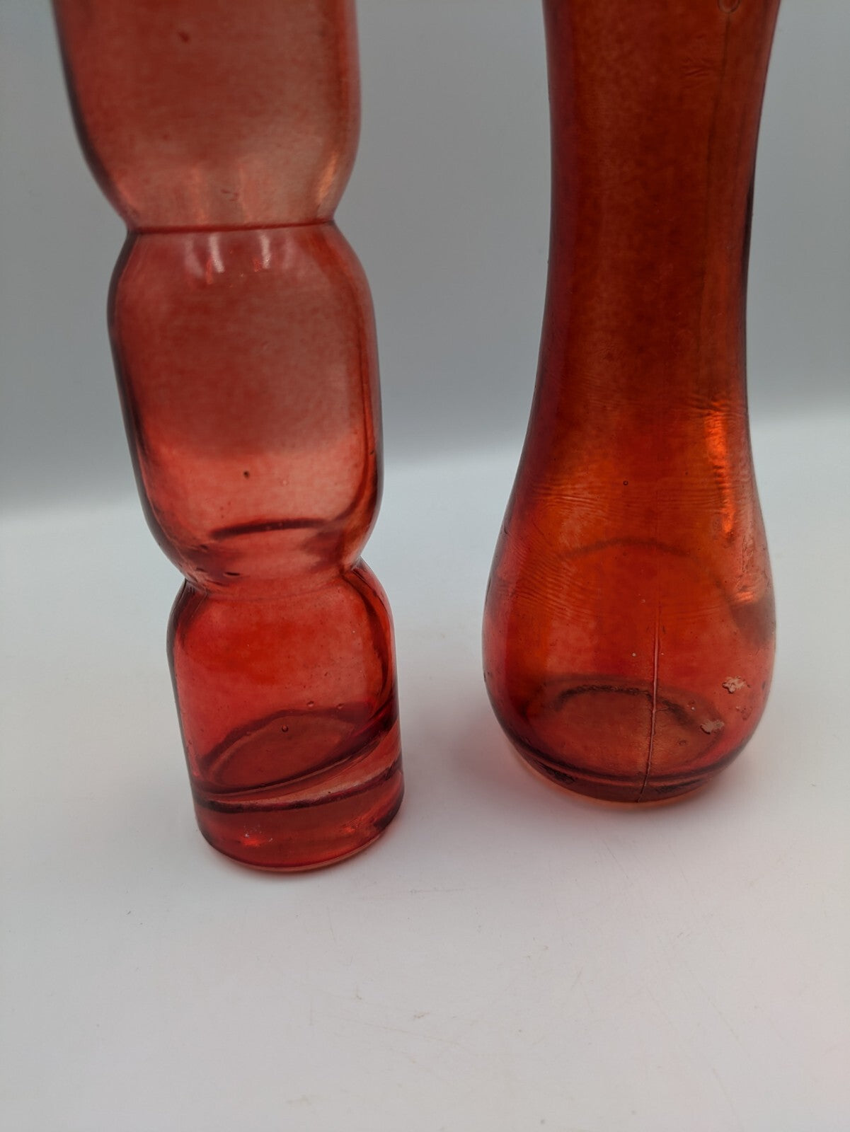 Vintage Retro Red Glass Tall Skinny Wavy Wine Bottle Bohemia Czech Ribbed Vase 