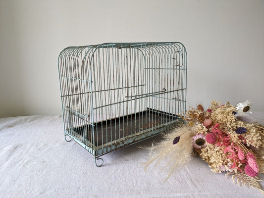 Vintage Blue Wire Show Carry Bird Cage Decorative Bird Cage Metal Antique Prop