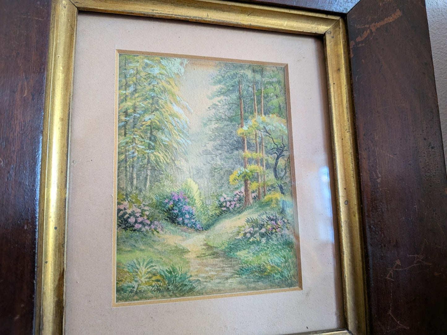 Pair Antique Framed Alan White Vtg Watercolour Signed Langcliff Woods Painting 
