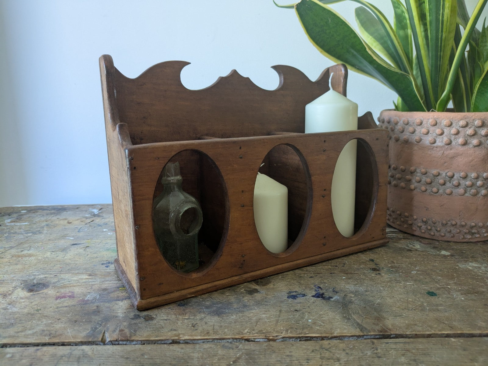 RUSTIC SECTIONAL WOODEN GOTHIC CHURCH STYLE CANDLE BOX WALL SCONCE DISPLAY DECOR