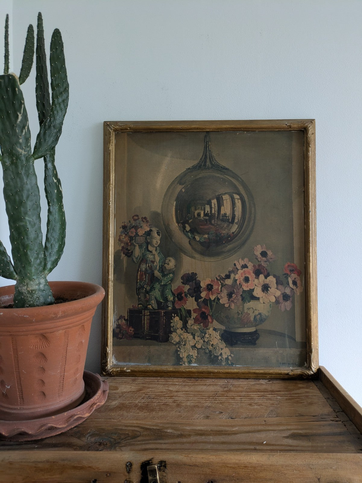 Herbert Davis Richter Reflections In A Silver Ball Signed RARE Print Framed Vtg