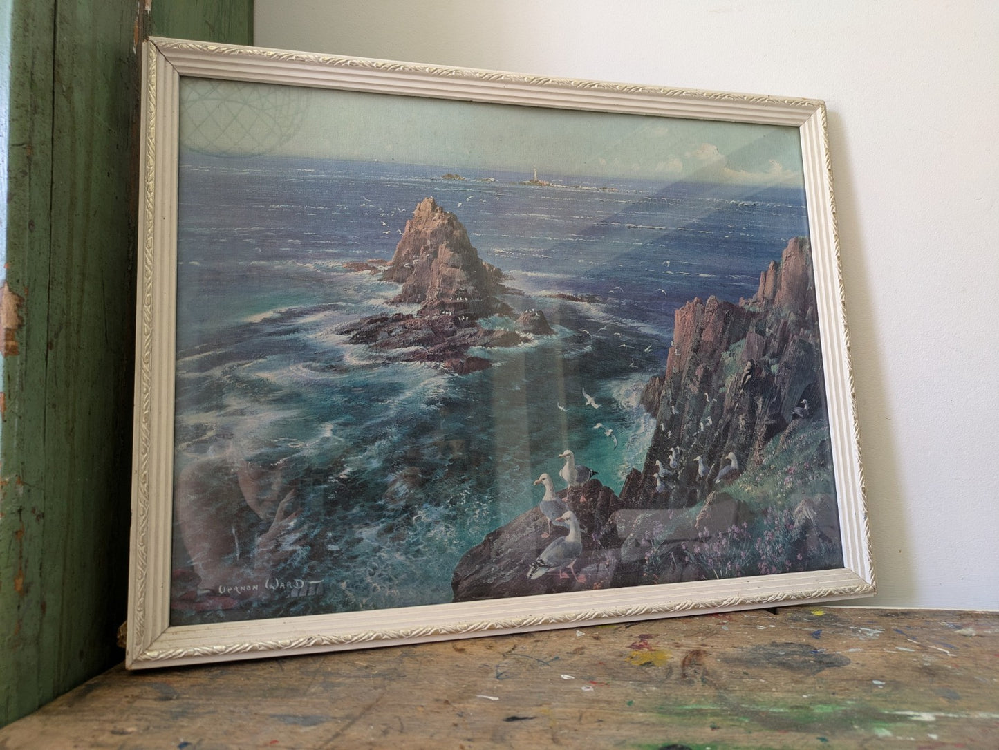 Vintage 1960s Print of "Armed Knight" Painting by Vernon Ward Retro Seascape 