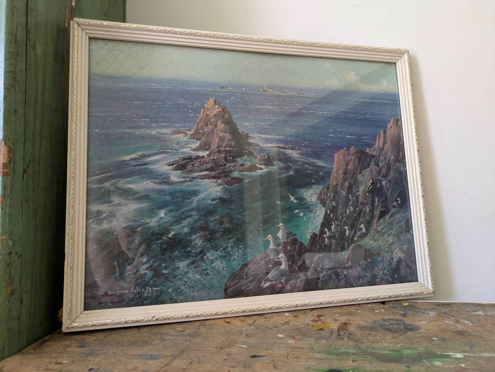 Vintage 1960s Print of "Armed Knight" Painting by Vernon Ward Retro Seascape 