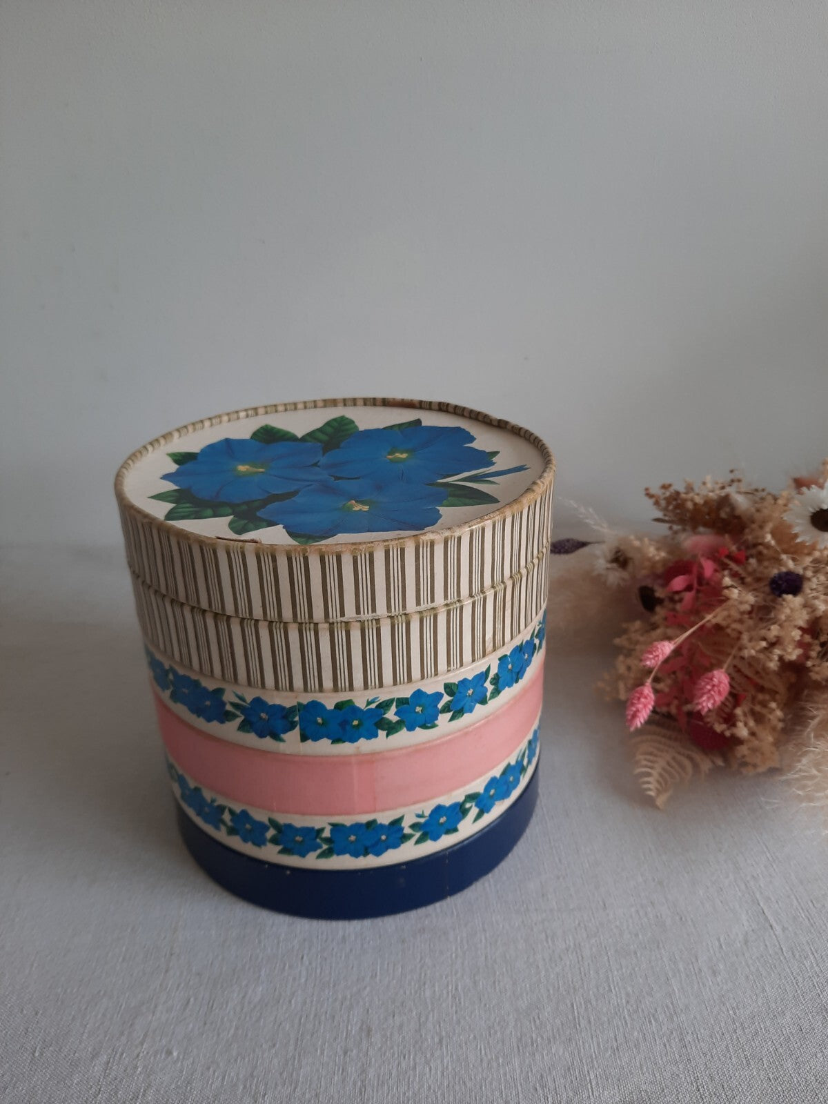 Vintage 5 Tier Cardboard Box England Rare Round Chocolate Storage Floral Display