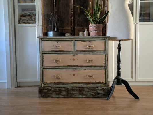 Antique Edwardian Sideboard Chest Of Drawers Vintage Hand Painted Distressed 