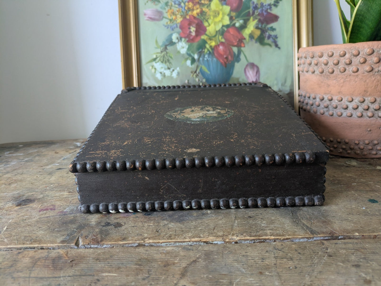 Antique Vintage Students Table Top Writing Slope Bobbin Small Box Stationary Old
