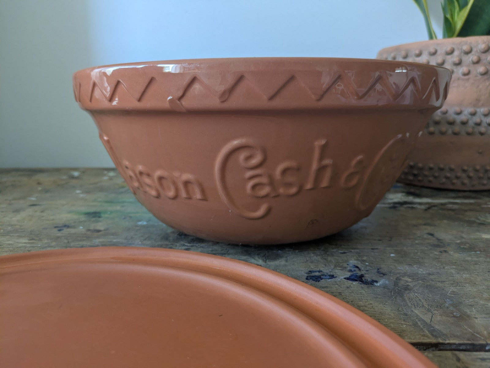 Large Mason Cash Terracotta Bread Baking Bowl Incl Lid Kitchen Cooking Mixing