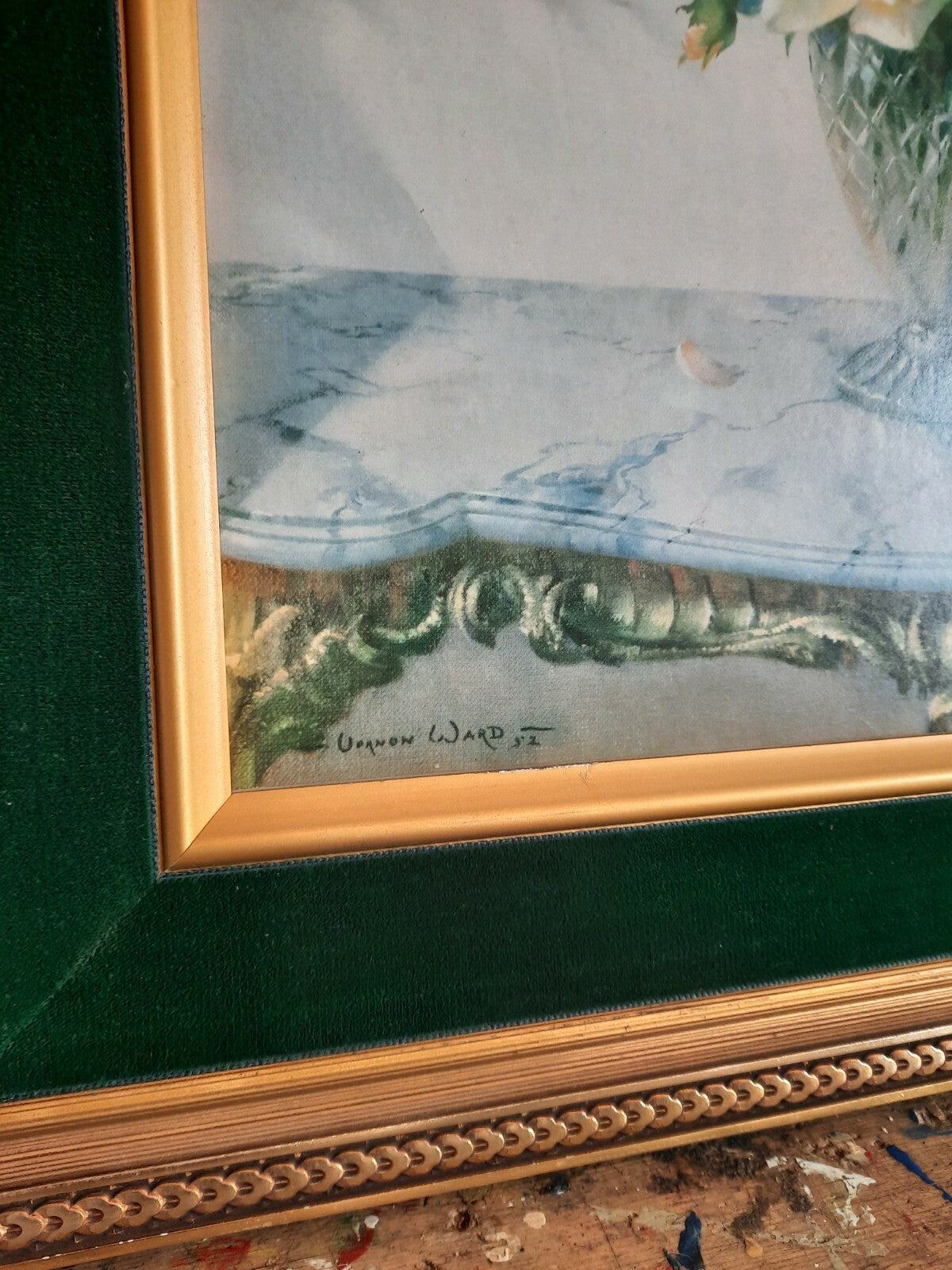 Vintage 50s Framed floral bouquet PRINT original VERNON WARD Midsummer Fragrance