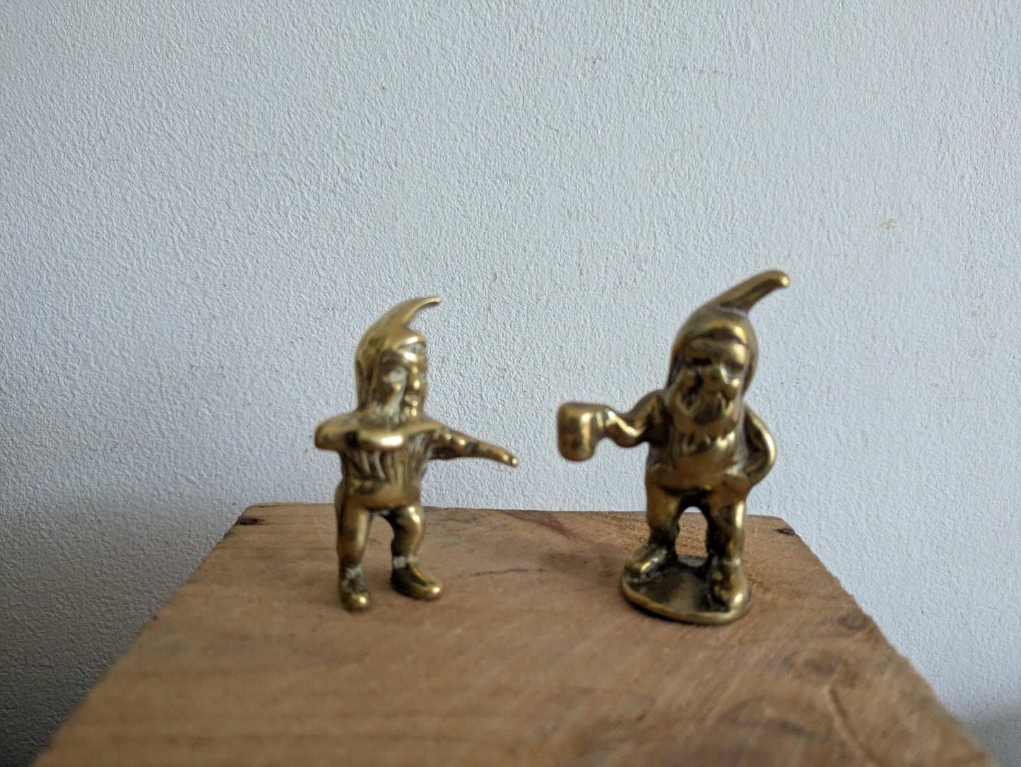 2x Vintage Miniature Brass Gnome With a Tankard & Bottle Tankard Jack MCM Pair