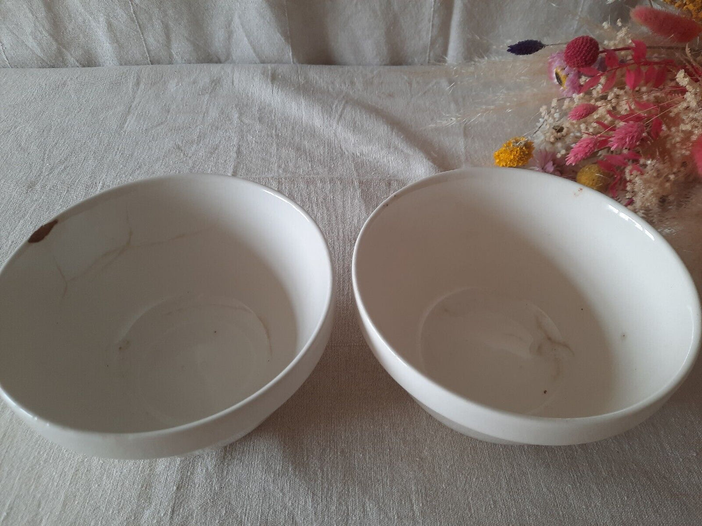 2x VINTAGE Mason Cash Pudding bowl White Retro Stoneware crazed crackle antique 