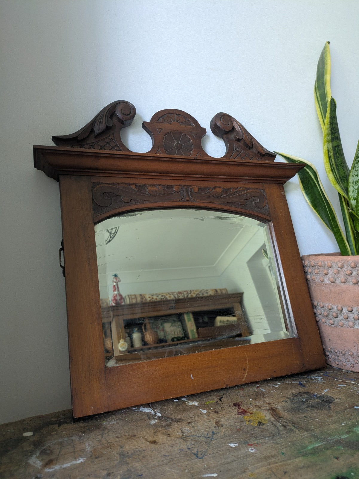 Antique Mahogany dressing table mirror Bevelled Wall Antique Vintage Prop Film 