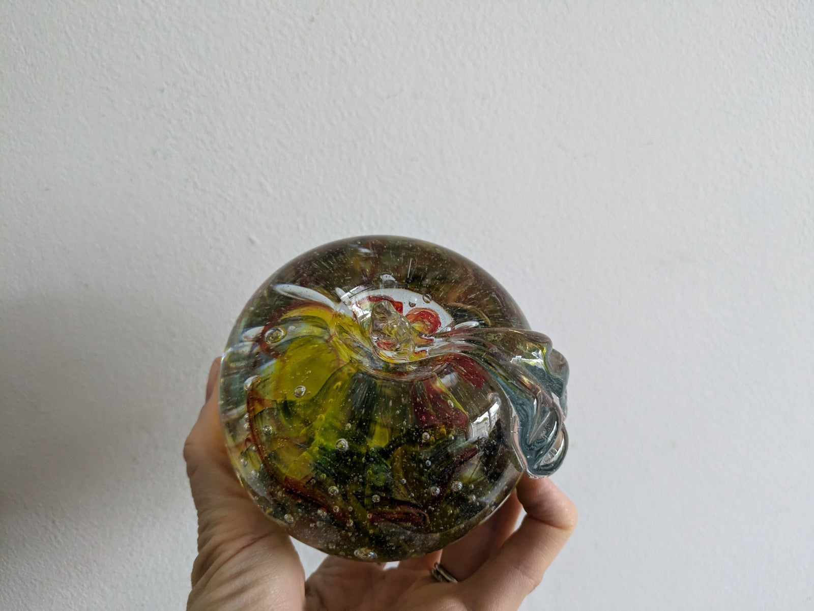 Vintage Murano Italian Art Glass Apple Shaped Paperweight Scramble Large Colour