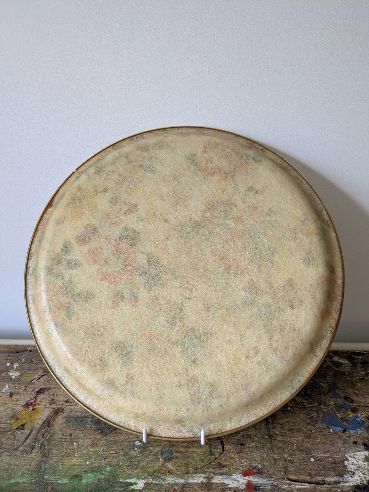 Vintage Arnold Designs Fibreglass Drinks Tray Round Floral Design Serving Prop