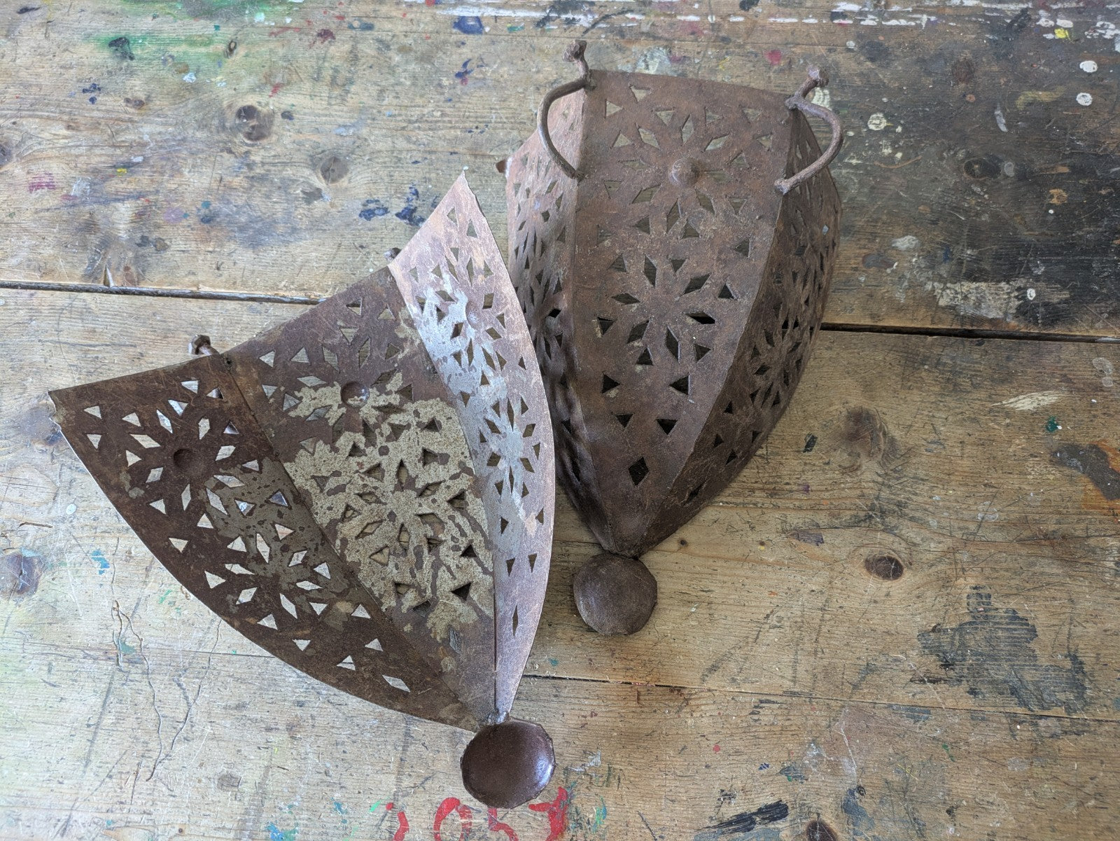 Pair Handmade Pierced Open Iron Moroccan Wall Sconces Lights Candles Lamp Decor
