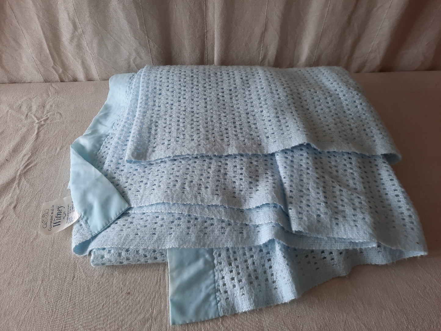 Vintage Witney honeycomb Blue cellular Blanket 254cm x 232cm retro Warm Throw